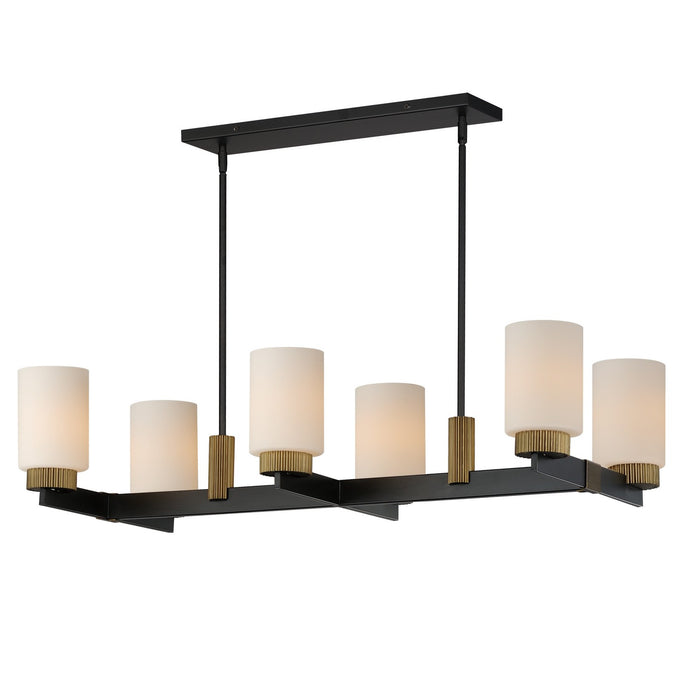 Maxim 32656SWBKAB Six Light Linear Chandelier, Black / Antique Brass