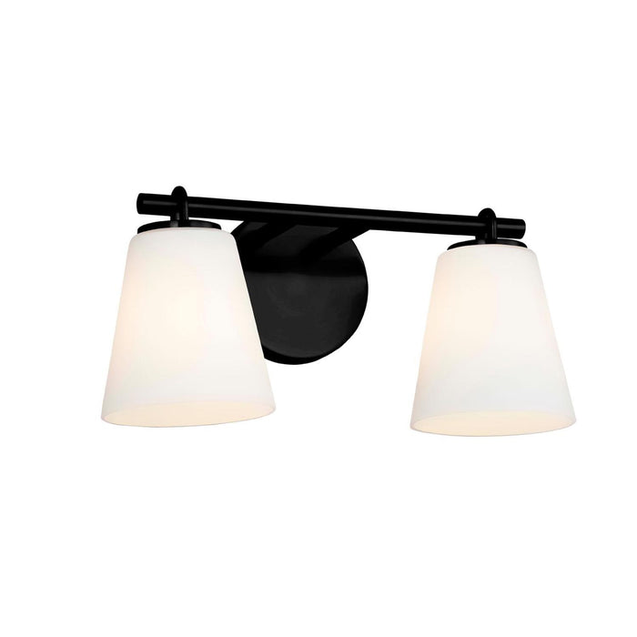 Justice Designs FSN-8032-OPAL-MBLK Two Light Bath Bar, Matte Black
