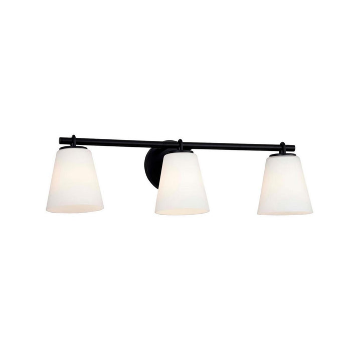 Justice Designs FSN-8033-OPAL-MBLK Three Light Bath Bar, Matte Black