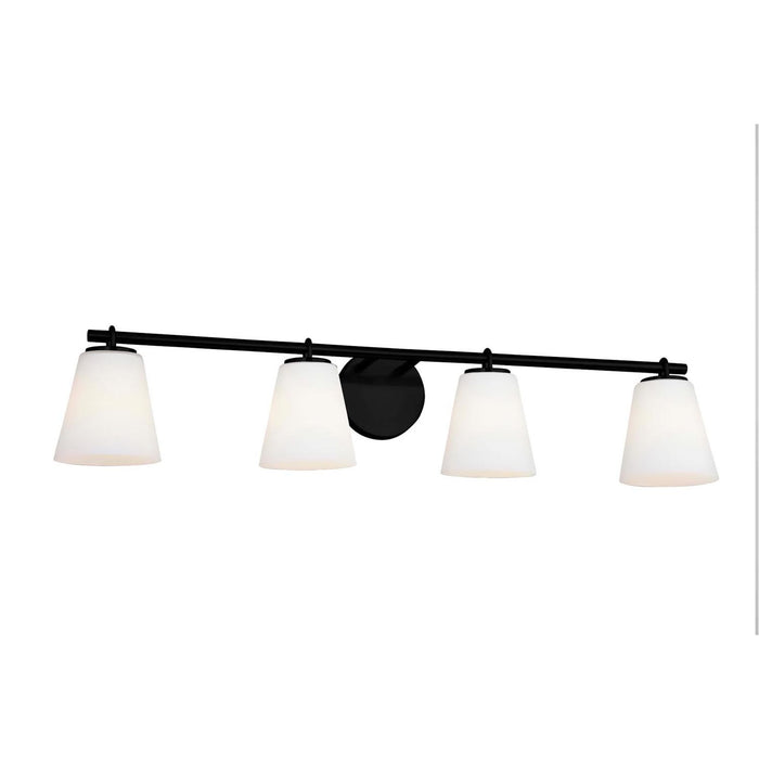 Justice Designs FSN-8034-OPAL-MBLK Four Light Bath Bar, Matte Black