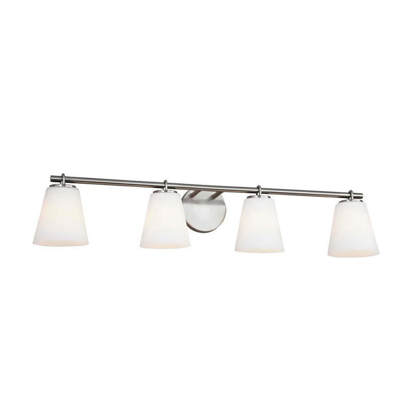 Justice Designs FSN-8034-OPAL-NCKL Four Light Bath Bar, Brushed Nickel