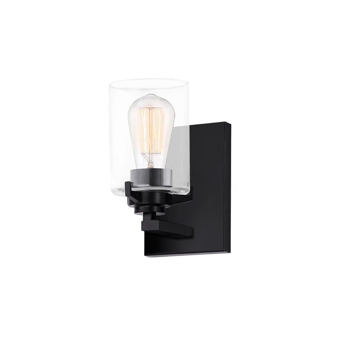 Justice Designs FSN-8091-CLER-MBLK One Light Wall Sconce, Matte Black