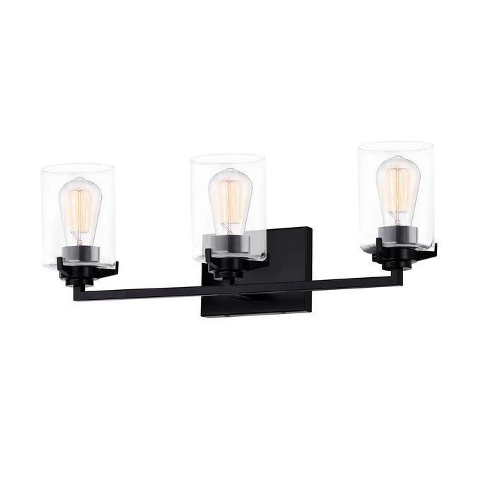 Justice Designs FSN-8093-CLER-MBLK Three Light Bath Bar, Matte Black