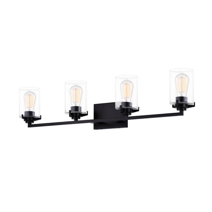 Justice Designs FSN-8094-CLER-MBLK Four Light Bath Bar, Matte Black