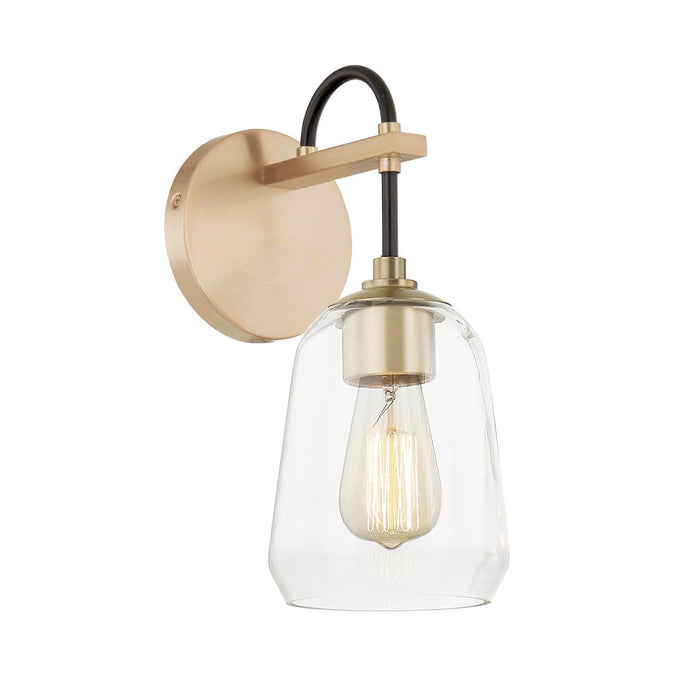 Justice Designs FSN-8101-CLER-MBBR One Light Wall Sconce, Matte Black w/ Brass