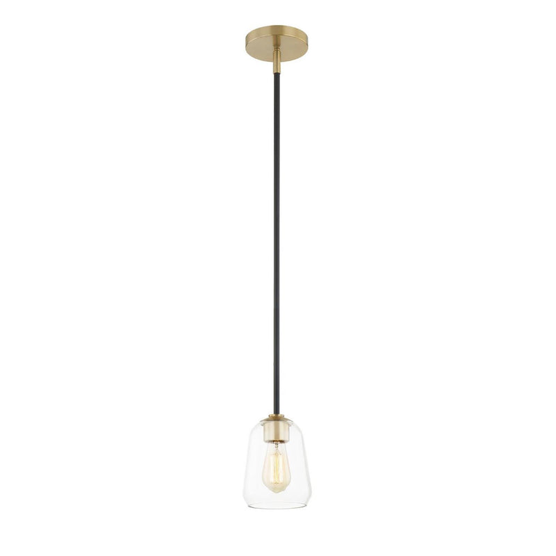 Justice Designs FSN-8103-CLER-MBBR One Light Pendant, Matte Black w/ Brass