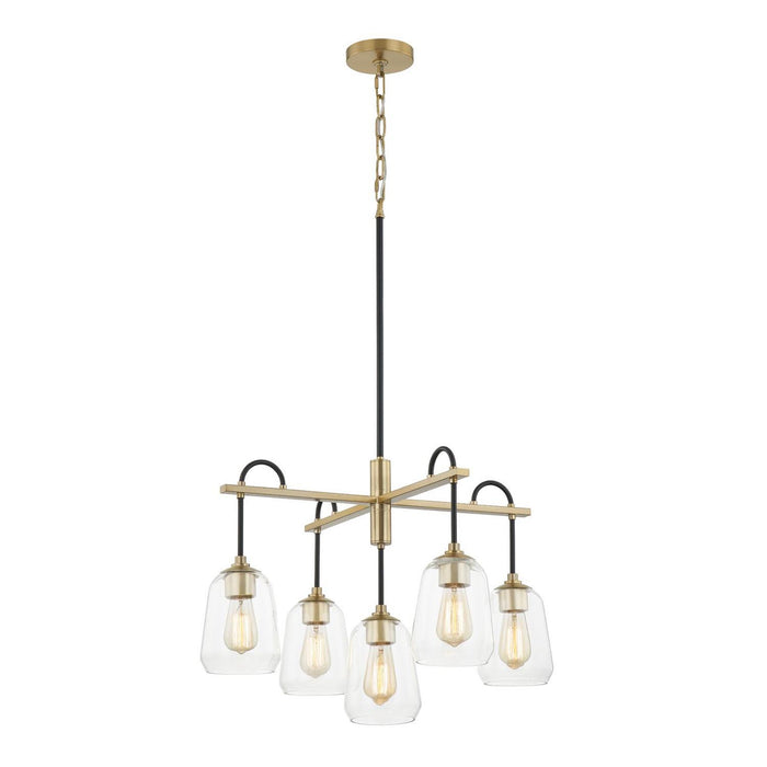 Justice Designs FSN-8105-CLER-MBBR Five Light Chandelier, Matte Black w/ Brass