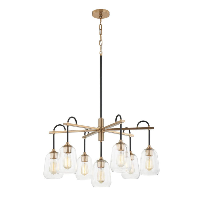 Justice Designs FSN-8107-CLER-MBBR Seven Light Chandelier, Matte Black w/ Brass