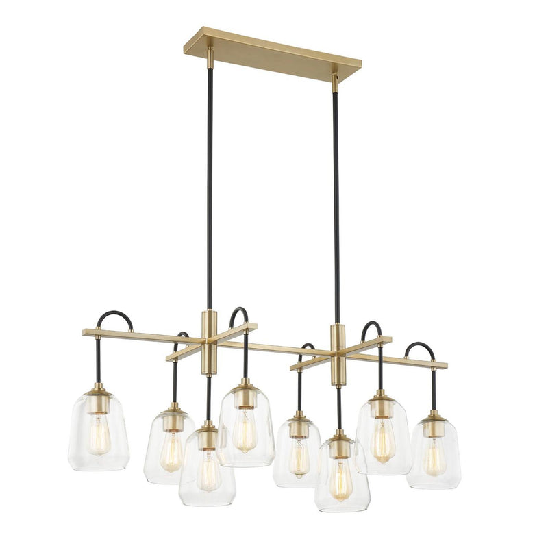 Justice Designs FSN-8108-CLER-MBBR Eight Light Chandelier, Matte Black w/ Brass