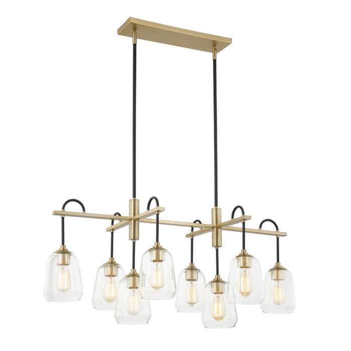 Justice Designs FSN-8108-CLER-MBBR Eight Light Chandelier, Matte Black w/ Brass