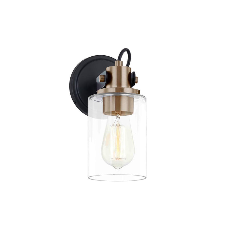 Justice Designs FSN-8191-CLER-MBBR One Light Wall Sconce, Matte Black w/ Brass