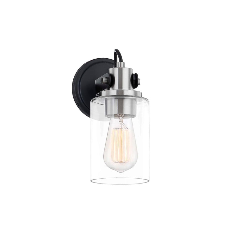 Justice Designs FSN-8191-CLER-MBNK One Light Wall Sconce, Matte Black w/ Brushed Nickel