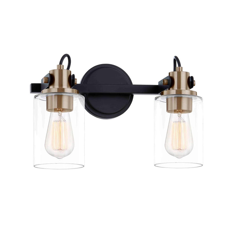 Justice Designs FSN-8192-CLER-MBBR Two Light Bath Bar, Matte Black w/ Brass