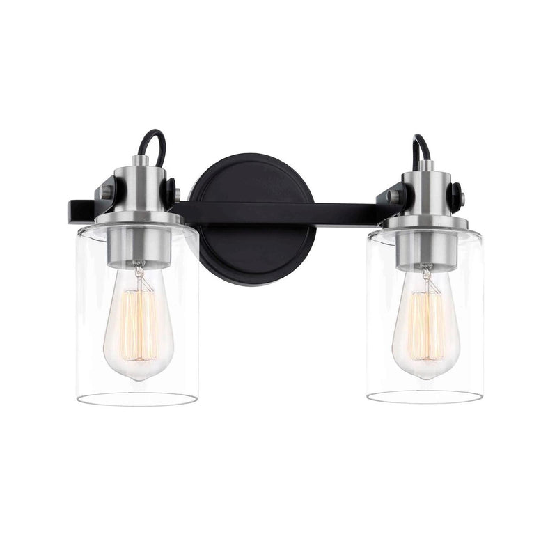Justice Designs FSN-8192-CLER-MBNK Two Light Bath Bar, Matte Black w/ Brushed Nickel