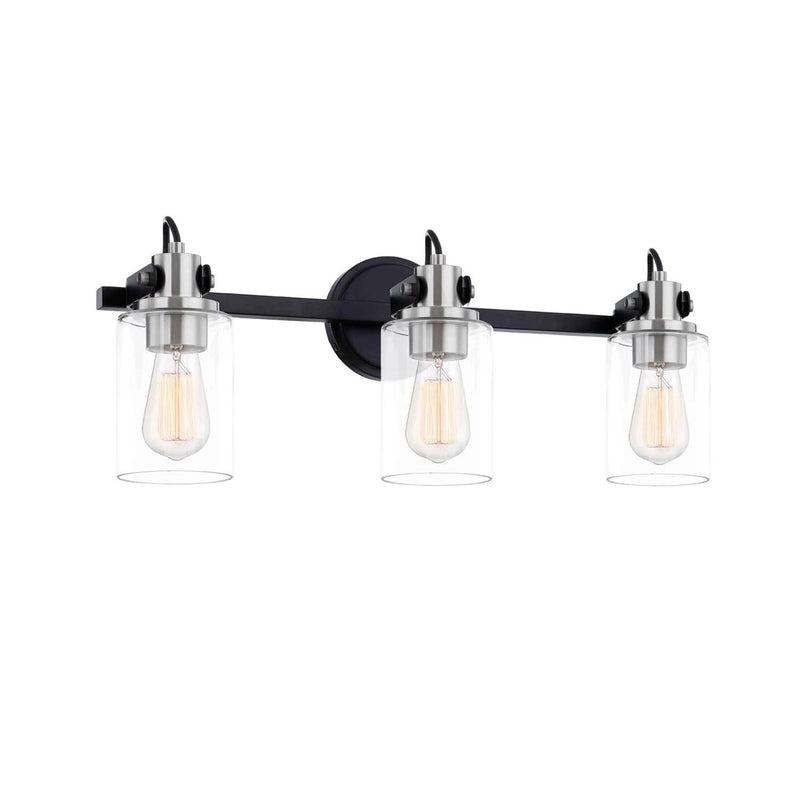Justice Designs FSN-8193-CLER-MBNK Three Light Bath Bar, Matte Black w/ Brushed Nickel