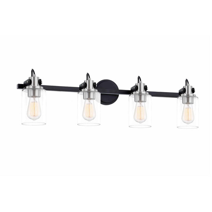 Justice Designs FSN-8194-CLER-MBNK Four Light Bath Bar, Matte Black w/ Brushed Nickel