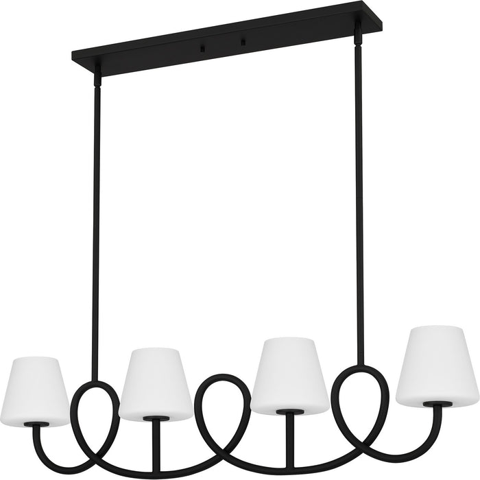 Quoizel ATK440MBK Four Light Linear Chandelier, Matte Black