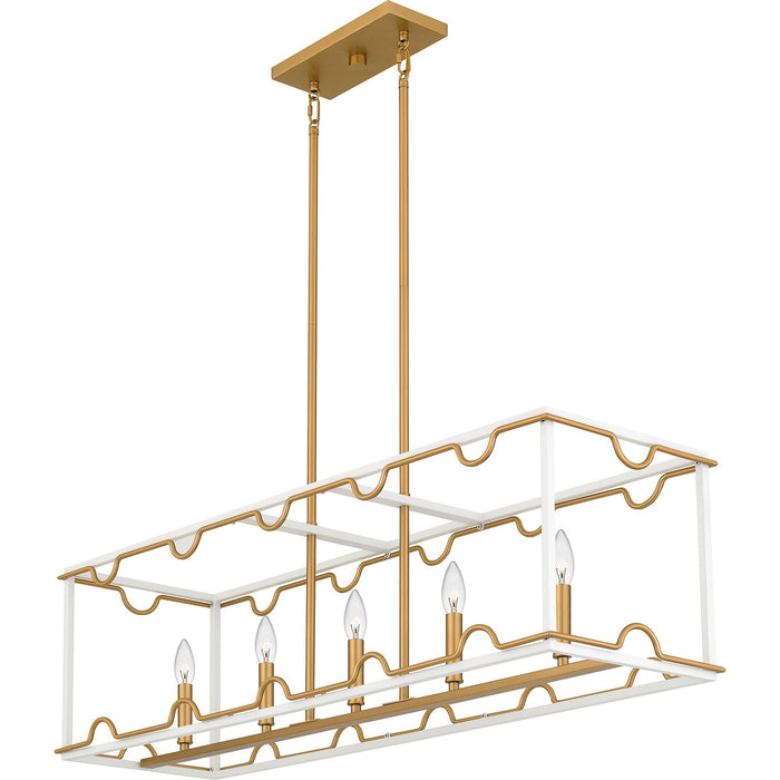 Quoizel BNK542W Four Light Linear Chandelier, Matte White