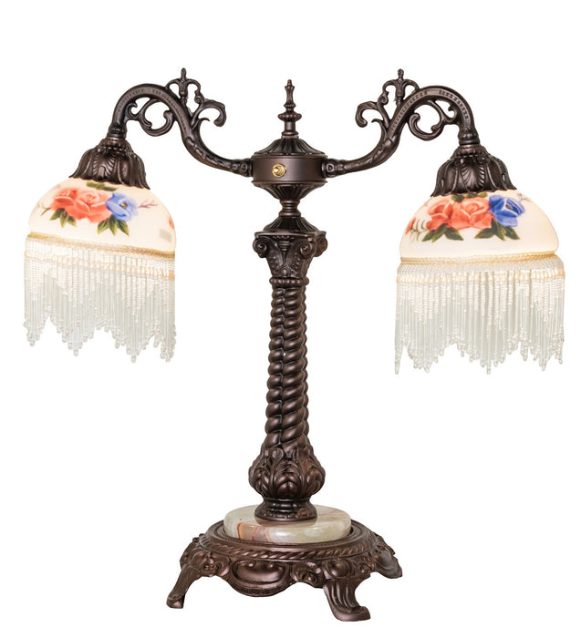 Meyda Tiffany 271968 Two Light Table Lamp, Mahogany Bronze
