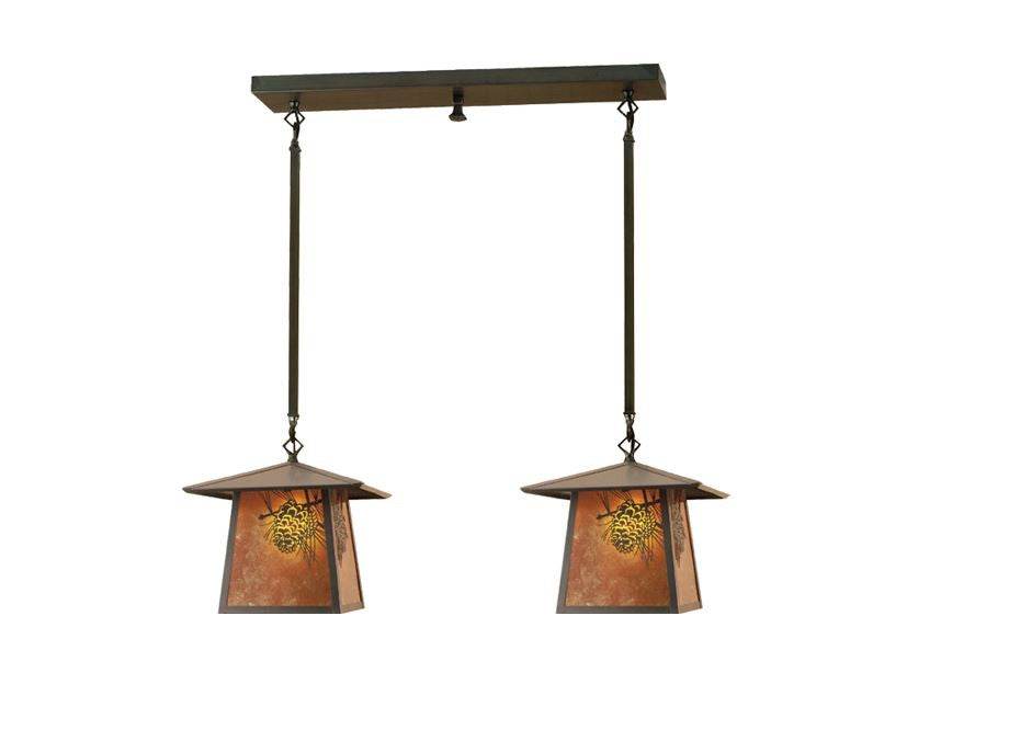 Meyda Tiffany 62349 Two Light Island Pendant, Transparent Brass