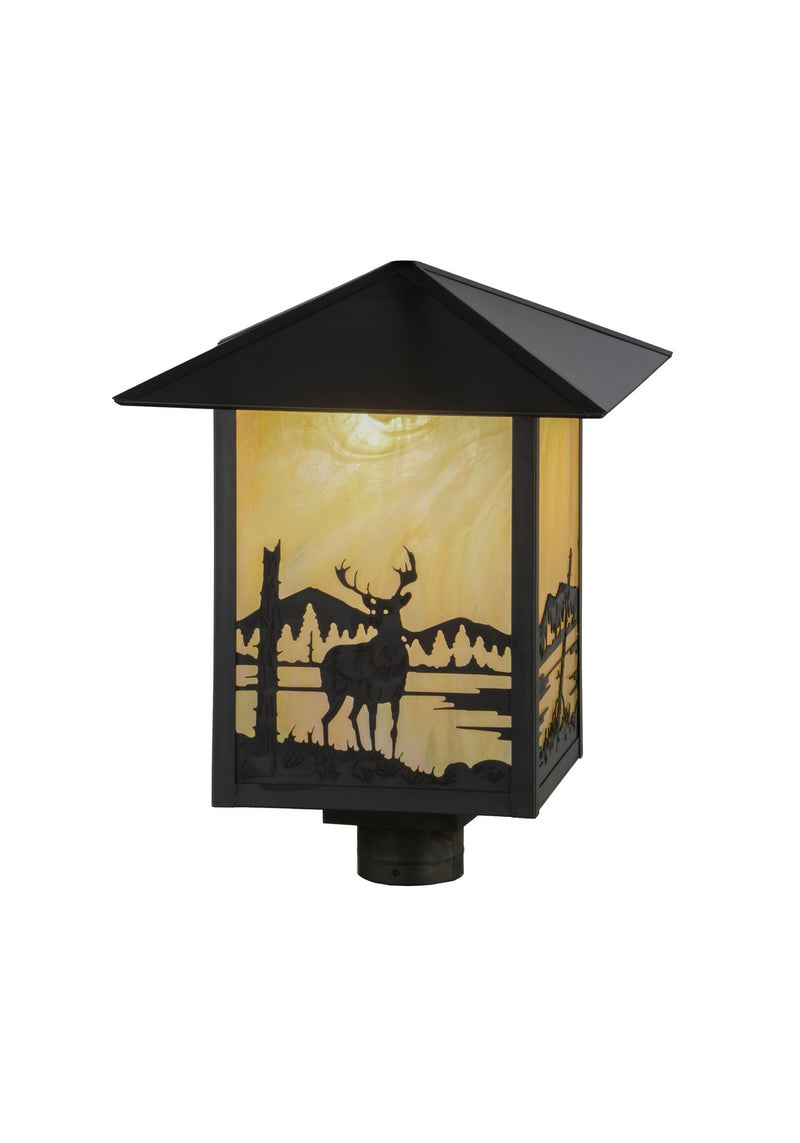 Meyda Tiffany 93857 One Light Post Mount Deer, Verdigris