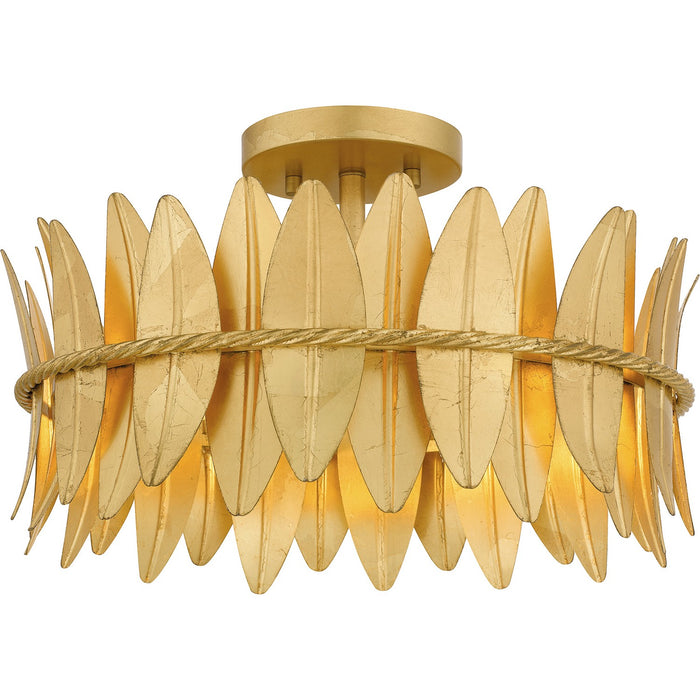 Quoizel LIZ1716GFL Three Light Semi Flush Mount, Gold Leaf