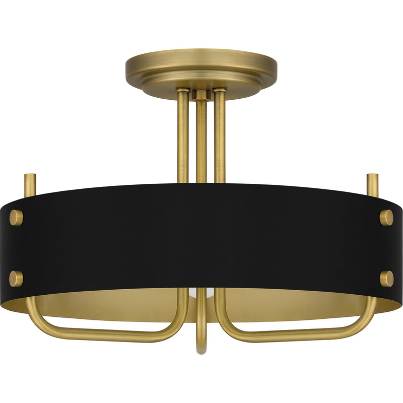 Quoizel MAD1717AB Three Light Semi Flush Mount, Aged Brass