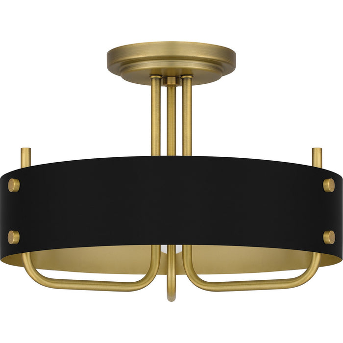 Quoizel MAD1717AB Three Light Semi Flush Mount, Aged Brass