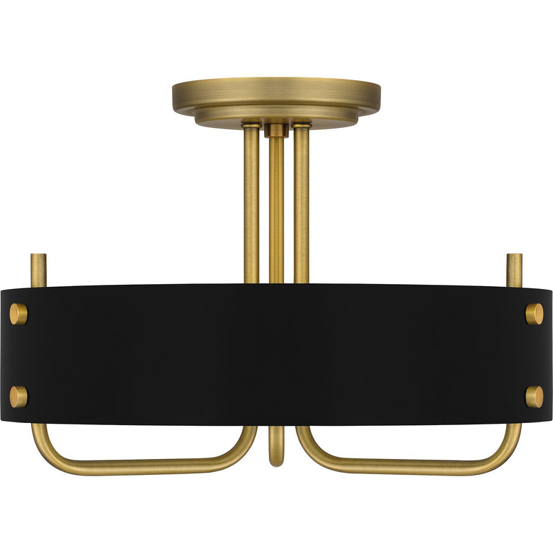 Quoizel MAD1717AB Three Light Semi Flush Mount, Aged Brass