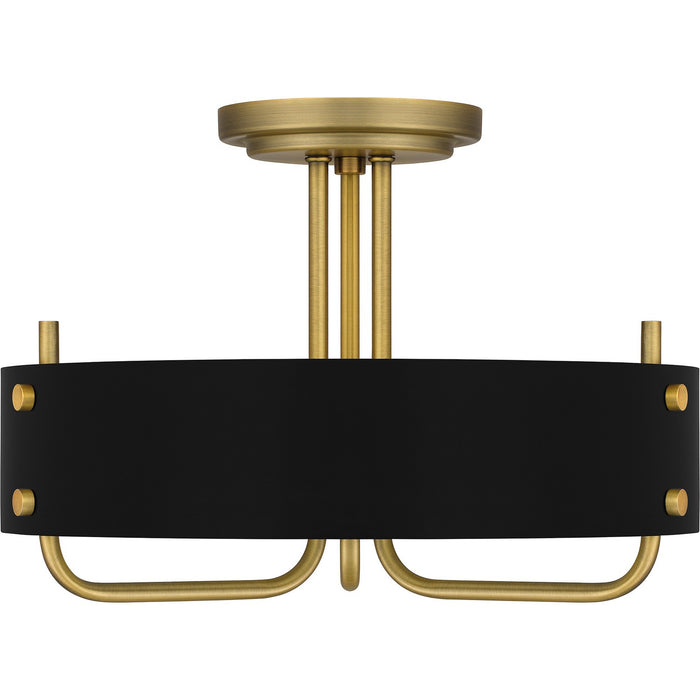 Quoizel MAD1717AB Three Light Semi Flush Mount, Aged Brass