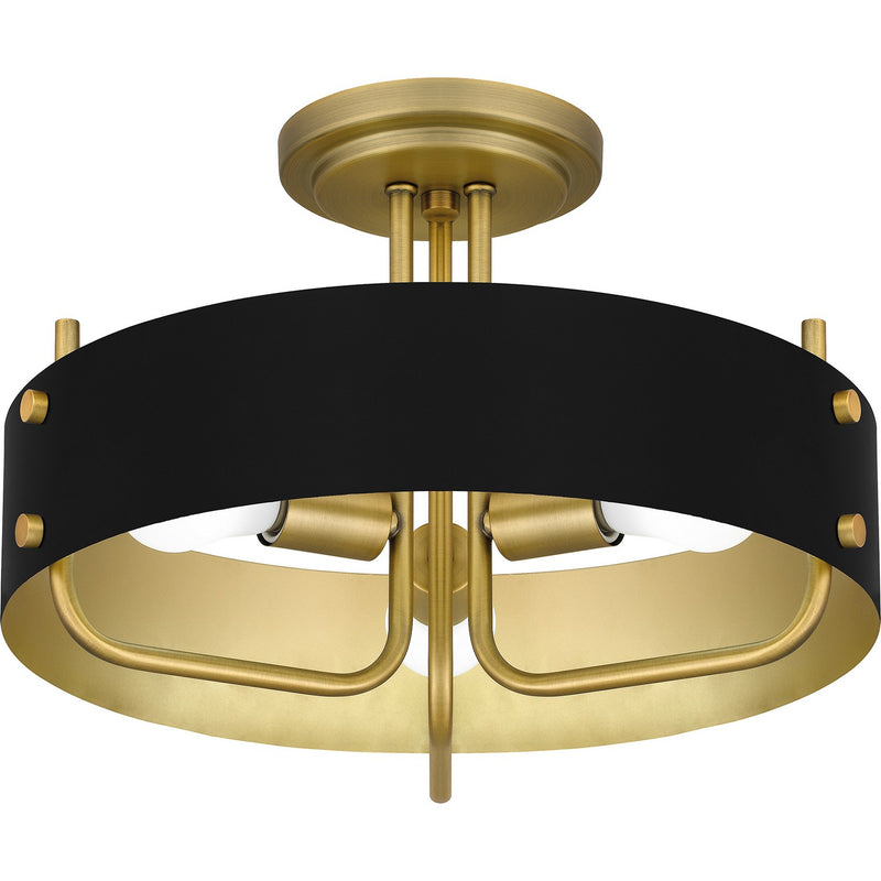 Quoizel MAD1717AB Three Light Semi Flush Mount, Aged Brass