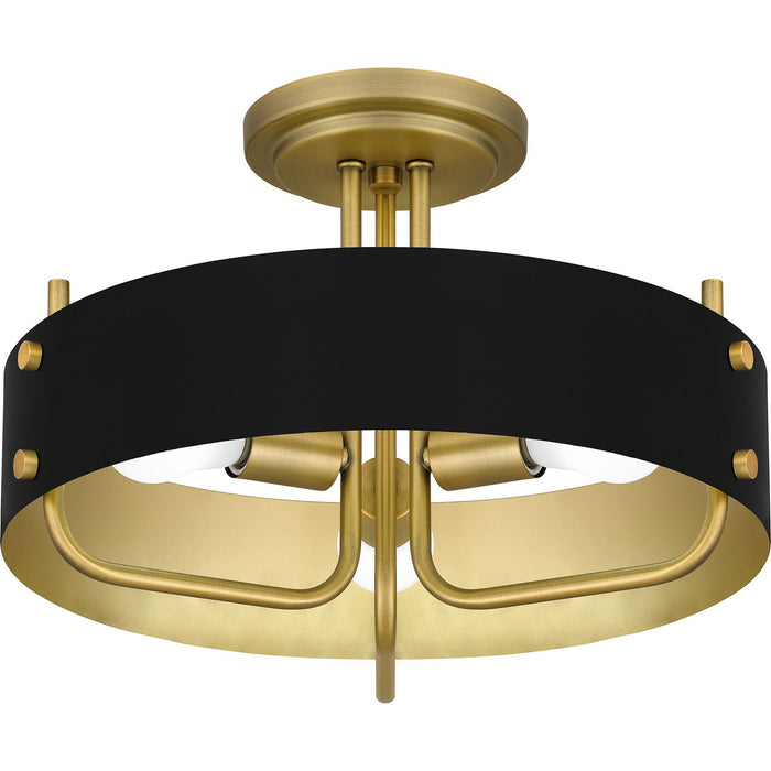 Quoizel MAD1717AB Three Light Semi Flush Mount, Aged Brass
