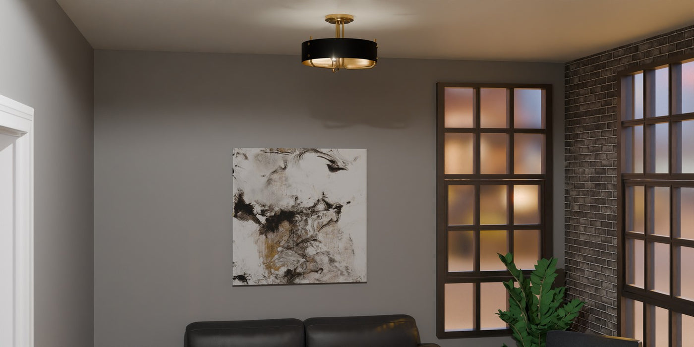 Quoizel MAD1717AB Three Light Semi Flush Mount, Aged Brass