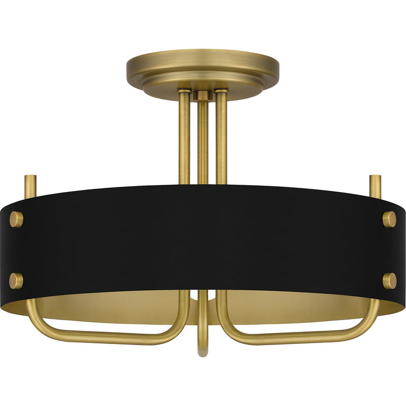 Quoizel MAD1717AB Three Light Semi Flush Mount, Aged Brass