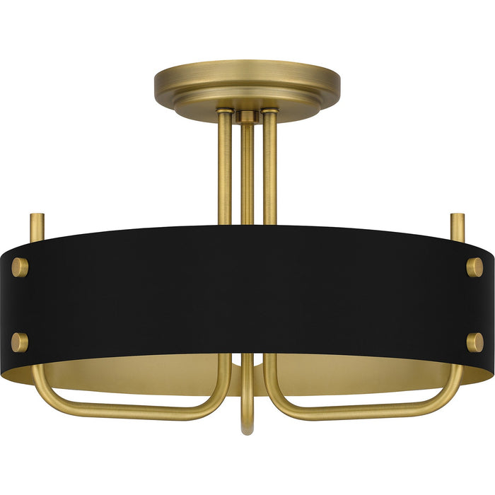 Quoizel MAD1717AB Three Light Semi Flush Mount, Aged Brass