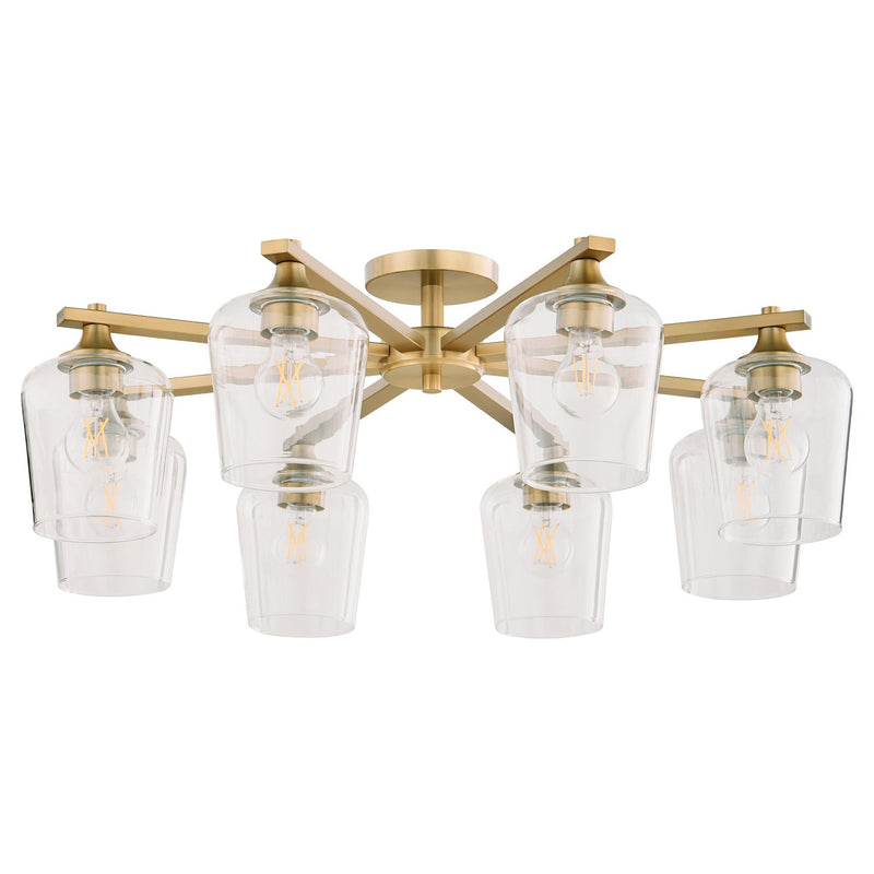 Quorum 358-8-80 Eight Light Ceiling Mount, Aged Brass
