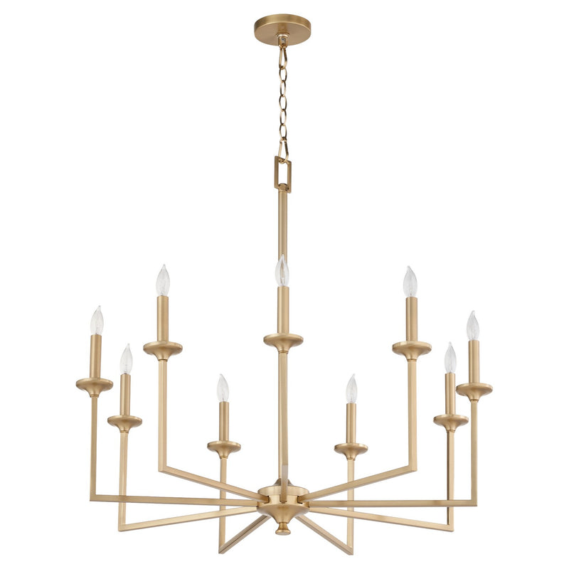 Quorum 6005-9-80 Nine Light Chandelier, Aged Brass