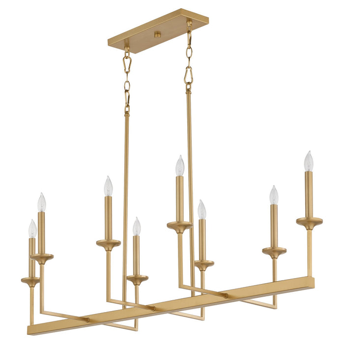 Quorum 6505-8-80 Eight Light Linear Chandelier, Aged Brass