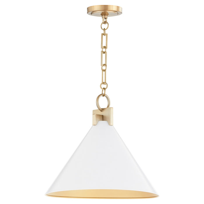 Quorum 68-16-0880 One Light Pendant, Studio White w/ Aged Brass
