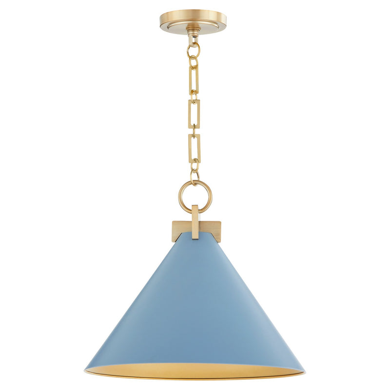 Quorum 68-16-1280 One Light Pendant, Blue w/ Aged Brass