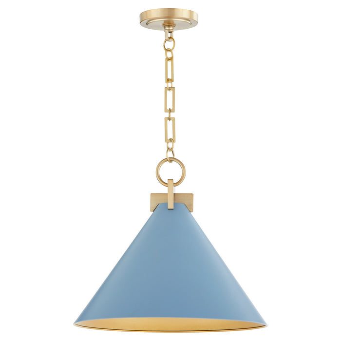 Quorum 68-16-1280 One Light Pendant, Blue w/ Aged Brass