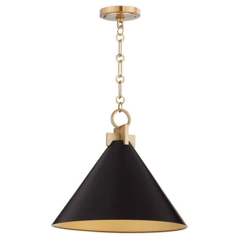 Quorum 68-16-5980 One Light Pendant, Matte Black w/ Aged Brass