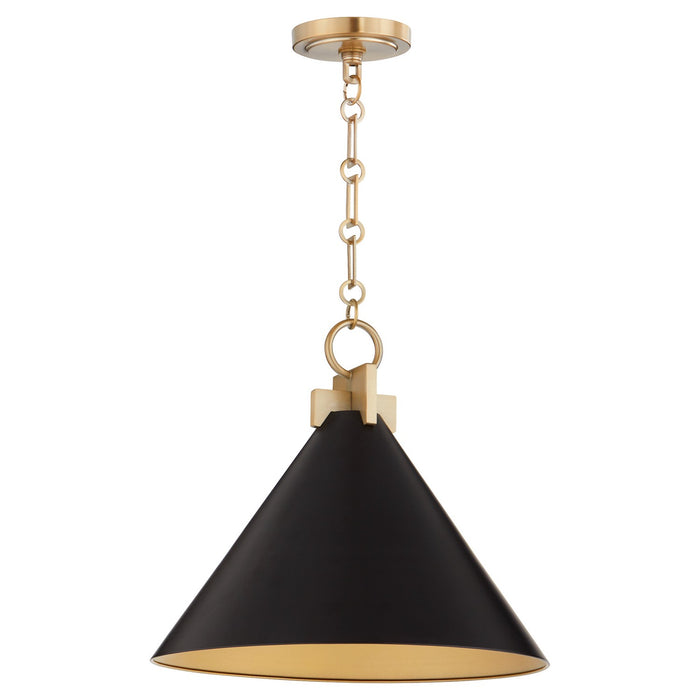 Quorum 68-16-5980 One Light Pendant, Matte Black w/ Aged Brass