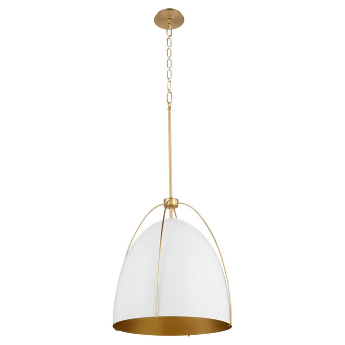 Quorum 860-3-0880 Three Light Pendant, Studio White w/ Aged Brass