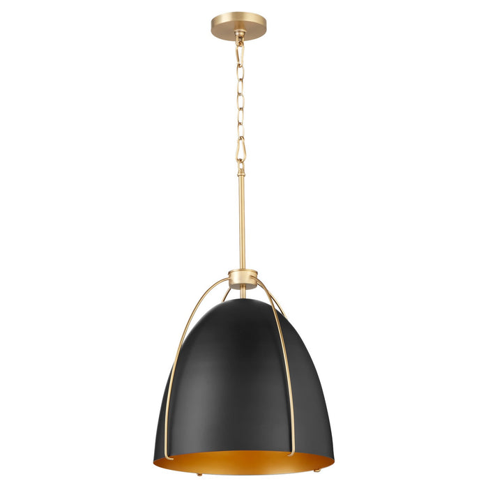 Quorum 860-3-5980 Three Light Pendant, Matte Black w/ Aged Brass