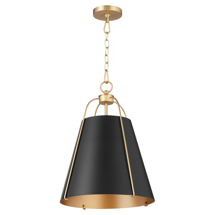 Quorum 861-1-5980 One Light Pendant, Matte Black w/ Aged Brass