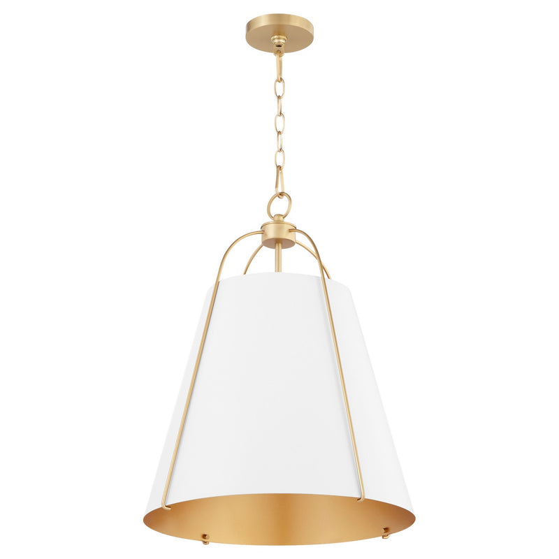 Quorum 861-3-0880 Three Light Pendant, Studio White w/ Aged Brass