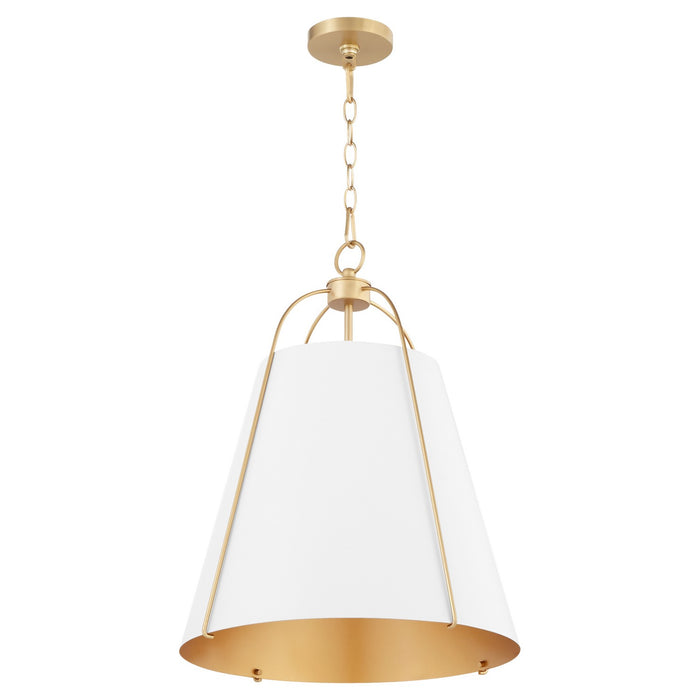 Quorum 861-3-0880 Three Light Pendant, Studio White w/ Aged Brass