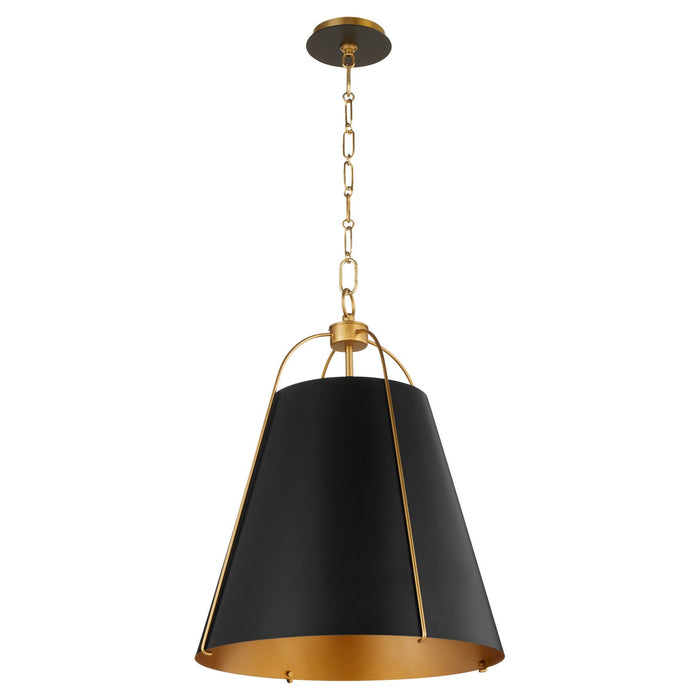 Quorum 861-3-5980 Three Light Pendant, Matte Black w/ Aged Brass