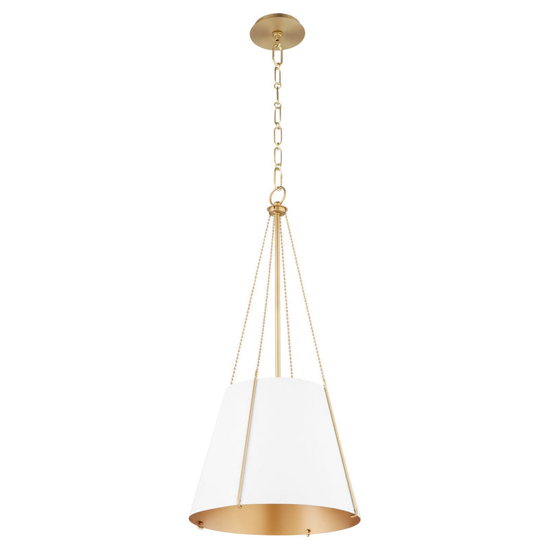 Quorum 862-1-0880 One Light Pendant, Studio White w/ Aged Brass